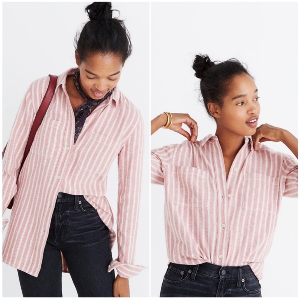 Madewell Classic Ex-Boyfriend Button Down Striped Flannel Shirt